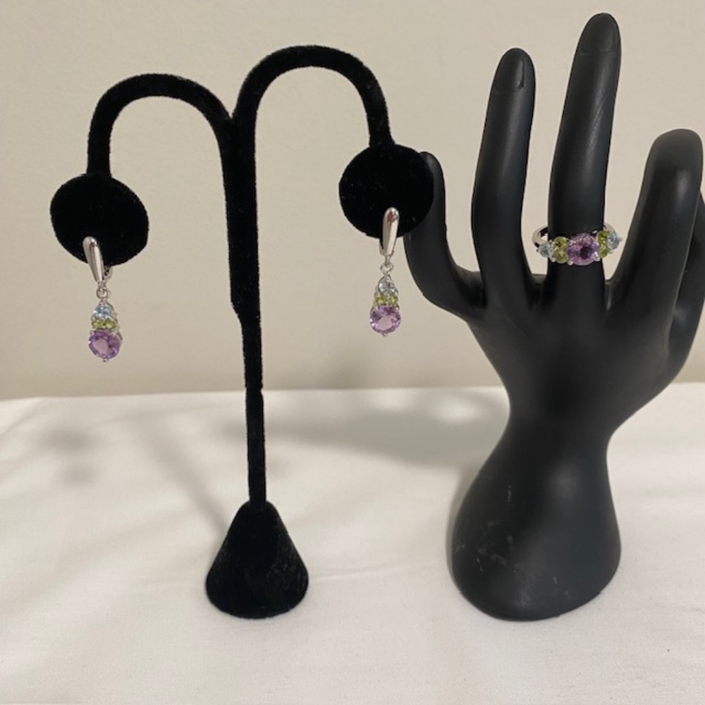 925 Silver Natural Topaz Amethyst Peridot Gemstones Jewelry Set